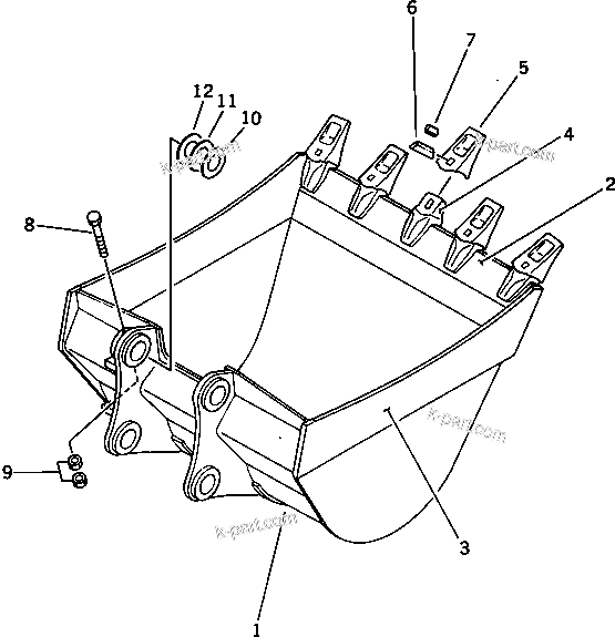 Komatsu parts book diagram for PC220LC-3 S/N 20001-UP: BUCKET ? 0.55M3 WIDTH 1000MM (FOR 40 FEET LONG FRONT)