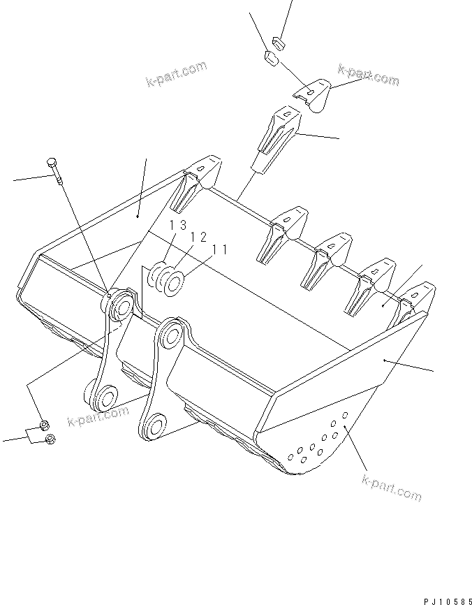 Komatsu parts book diagram for PC220LC-3 S/N 20001-UP: DITCH CLEANING BUCKET ? 0.35M3 (FOR 50 FEET LONG FRONT)