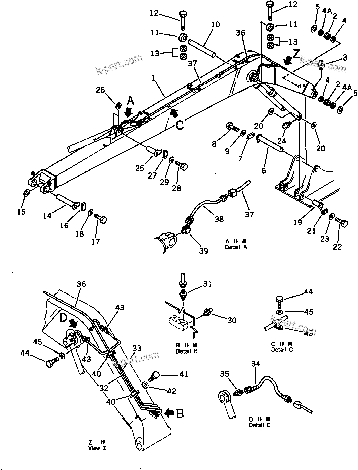 Komatsu parts book diagram for PC220LC-3 S/N 20001-UP: BOOM (FOR 60 FEET LONG FRONT)