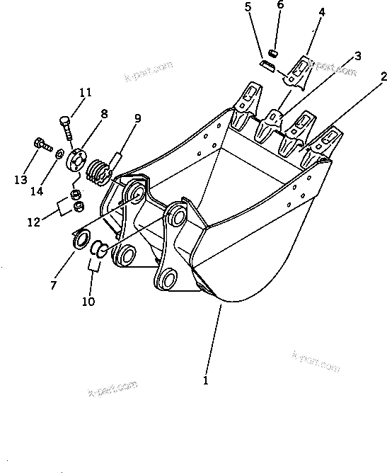Komatsu parts book diagram for PC220LC-3 S/N 20001-UP: BUCKET ? 0.4M3 WIDTH 825MM (FOR 60 FEET LONG FRONT)