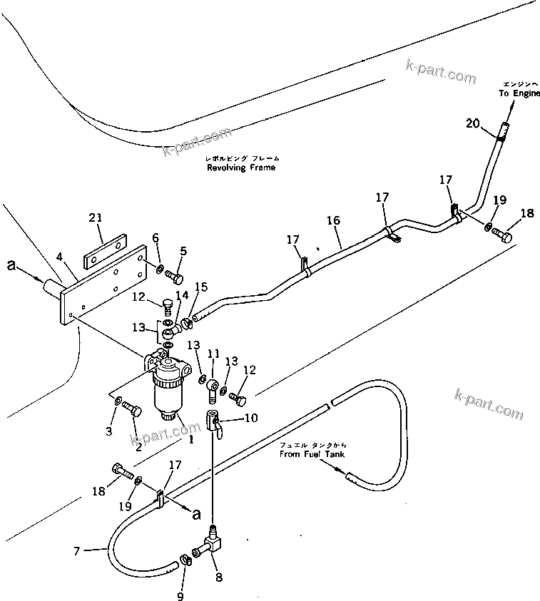 Komatsu parts book diagram for PC220LC-3 S/N 20001-UP: WATER SEPARATER AND PIPING