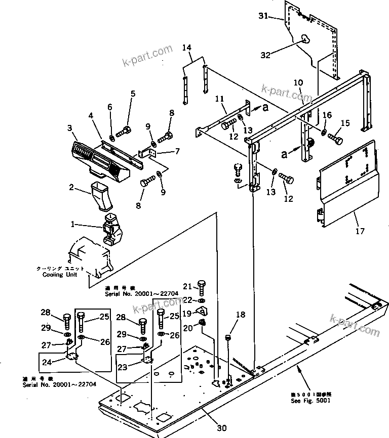 Komatsu parts book diagram for PC220LC-3 S/N 20001-UP: AIR PIPING AND AIR CONDITIONER RELATED PARTS(#22134-)