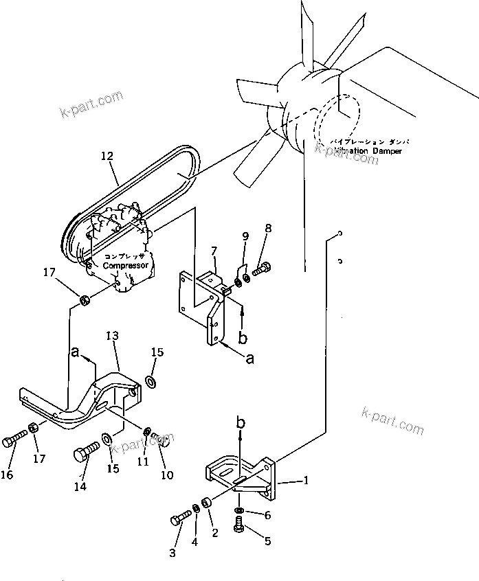 Komatsu parts book diagram for PC220LC-3 S/N 20001-UP: COMPRESSOR RELATED PARTS (AIR CONDITIONER)