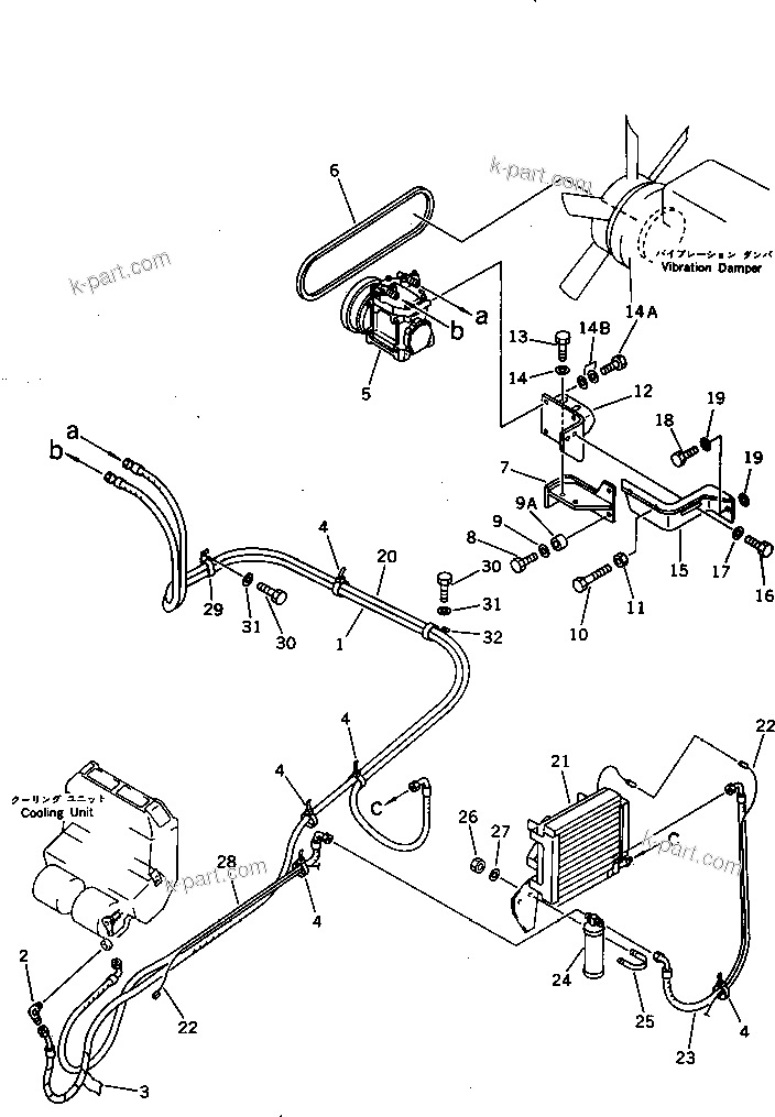 Komatsu parts book diagram for PC220LC-3 S/N 20001-UP: CAR COOLER PIPING (2/2)