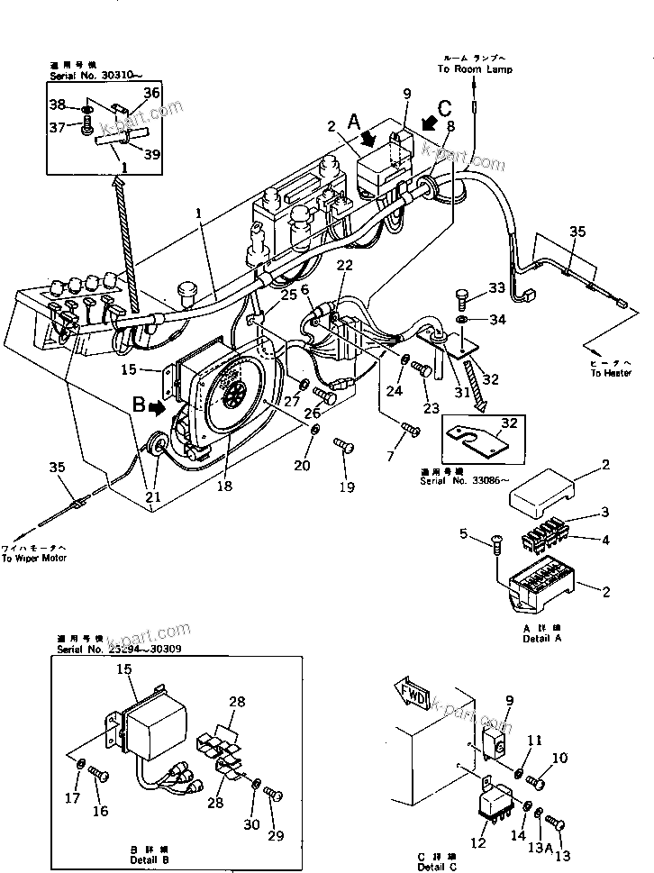 Komatsu parts book diagram for PC220LC-3 S/N 20001-UP: INSTRUMENT PANEL (2/2) (FOR LONG LEVER CONTROL)(#21556-)