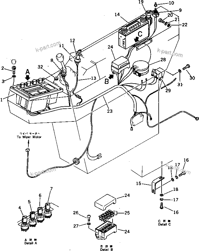 Komatsu parts book diagram for PC220LC-3 S/N 20001-UP: INSTRUMENT PANEL(1/2)(FOR WRIST CONTROL)(WITH AUTO DECELERATION ? SWING MECHANICAL BRAKE ? 3-STAGE)(#20001-21555)