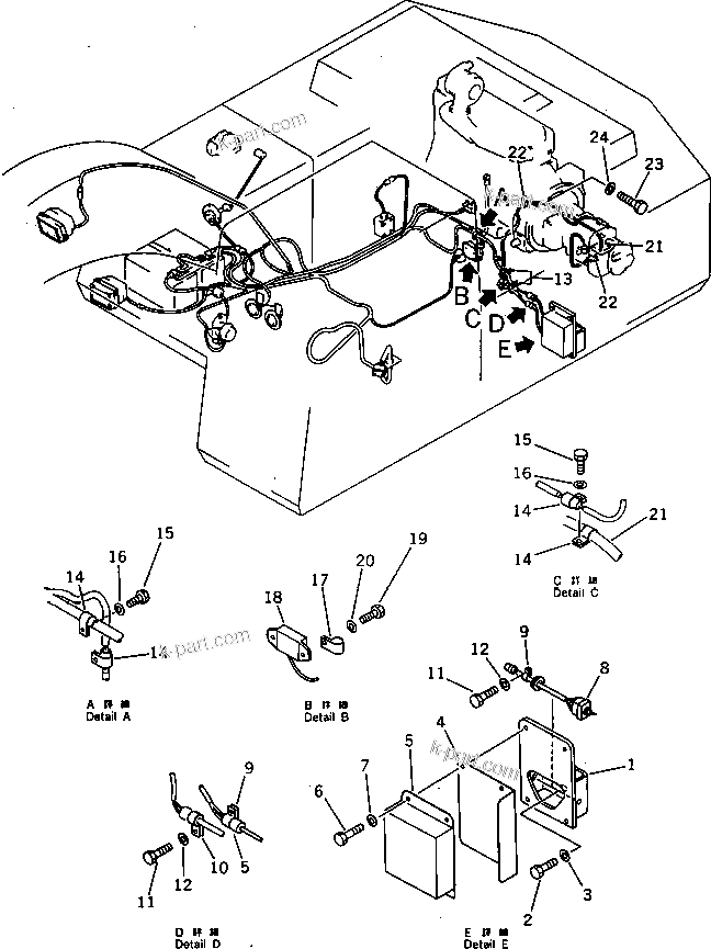 Komatsu parts book diagram for PC220LC-3 S/N 20001-UP: ELACTRICAL SYSTEM (WIRING) (2/2) (WITH AUTO DECELERATION ? SWING  MECHANICAL BRAKE ? 3-STAGE)(#20001-20364)