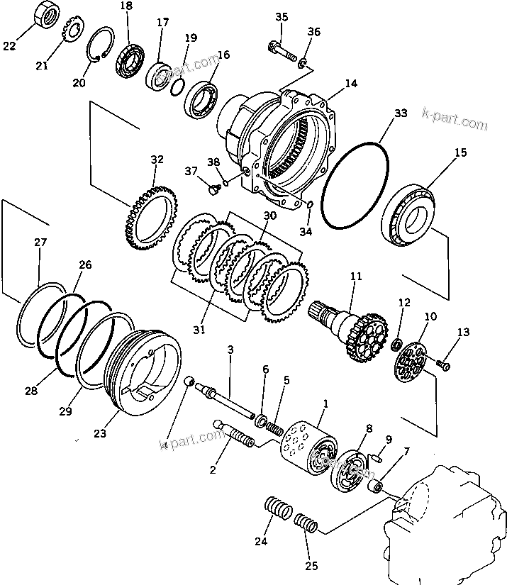 Komatsu parts book diagram for PC220LC-3 S/N 20001-UP: TRAVEL MOTOR (1/2)