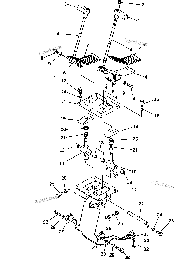 Komatsu parts book diagram for PC220LC-3 S/N 20001-UP: TRAVAL CONTROL LEVER AND LINKAGE (1/2) (FOR WRIST CONTROL) (WITH AUTO DECELERATION)(#21570-)