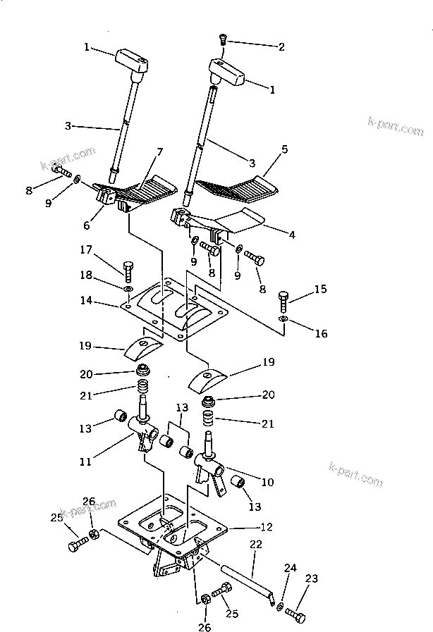 Komatsu parts book diagram for PC220LC-3 S/N 20001-UP: TRAVEL CONTROL LEVER AND LINKAGE (1/2) (FOR WRIST CONTROL)       (WITHOUT AUTO DECELERATION)(#21570-)