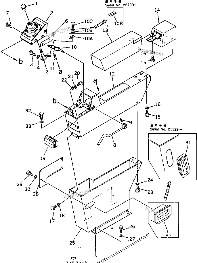 Komatsu parts book diagram for PC220LC-3 S/N 20001-UP: WRIST CONTROL AND STAND ? L.H.(#20001-20776)