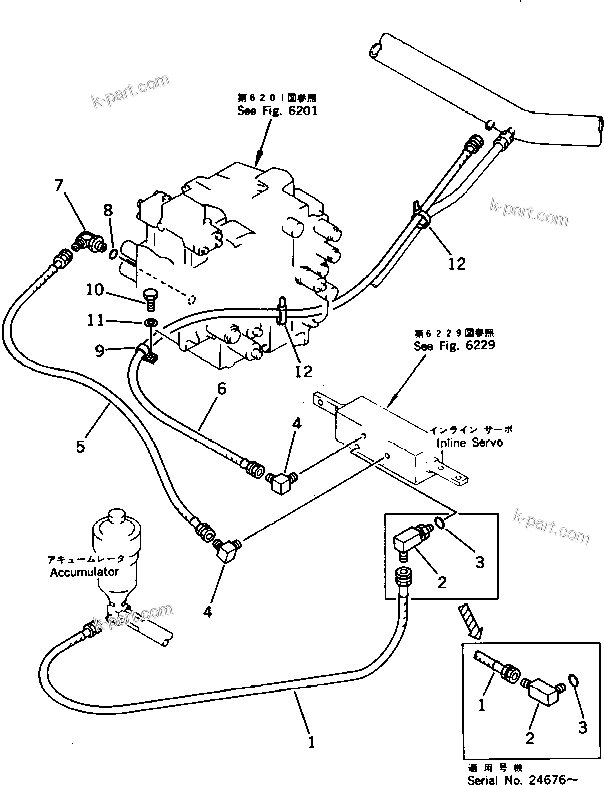 Komatsu parts book diagram for PC220LC-3 S/N 20001-UP: BOOM CONTROL PIPING (FOR LONG LEVER CONTROL)(#20001-21134)