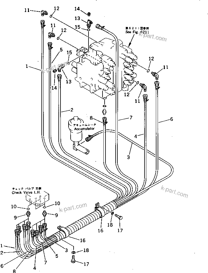 Komatsu parts book diagram for PC220LC-3 S/N 20001-UP: P.P.C. VALVE PIPING (2/3) (FOR WRIST CONTROL) (WITHOUT AUTO DECELERATION ? SWING MECHANICAL BRAKE)
