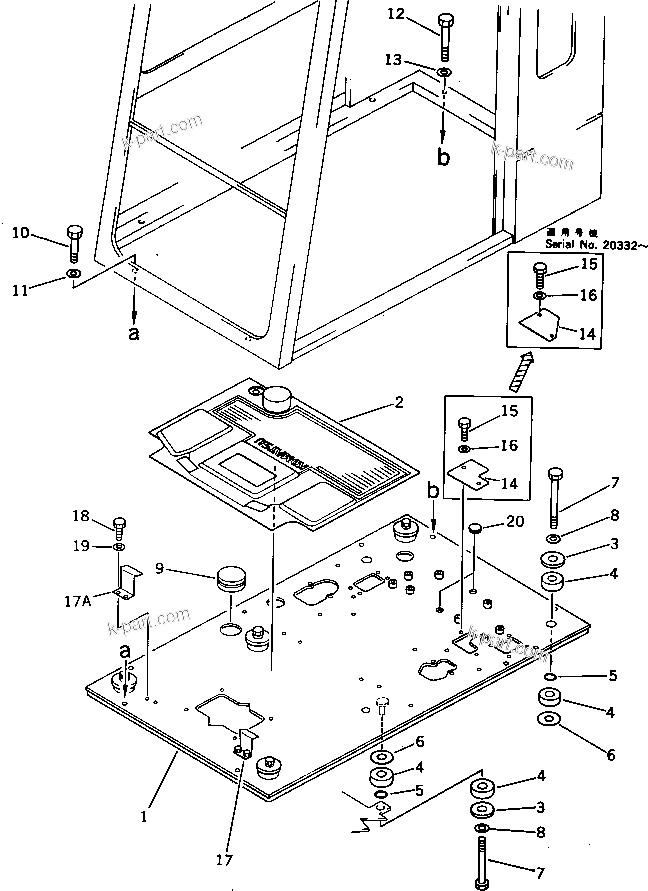 Komatsu parts book diagram for PC220LC-3 S/N 20001-UP: OPERATOR'S CAB ? FLOOR FRAME (FOR WRIST CONTROL)(#20001-21555)