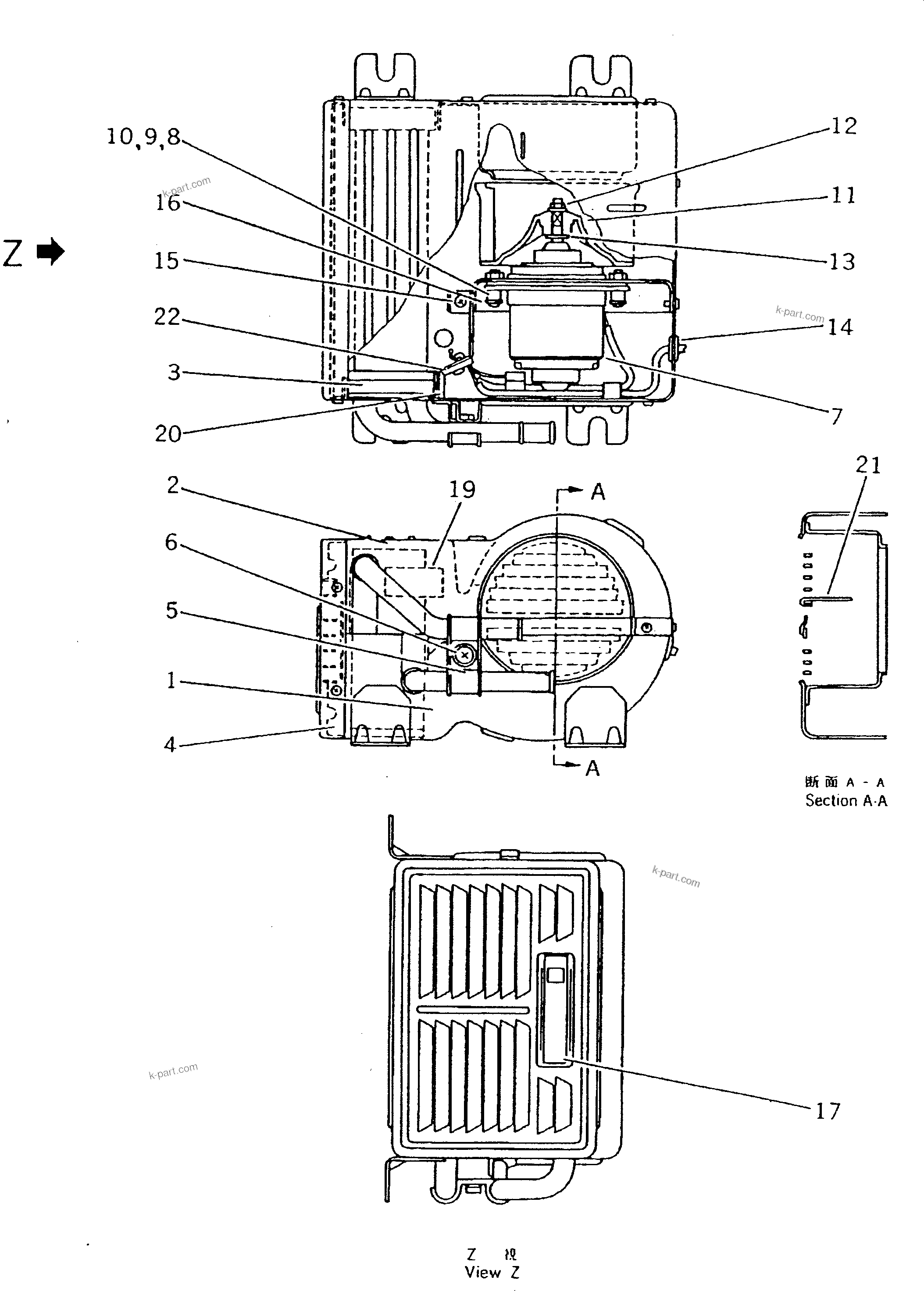 Komatsu parts book diagram for PC220LC-3 S/N 20001-UP: HEATER ASS'Y (EXCEPT JAPAN)