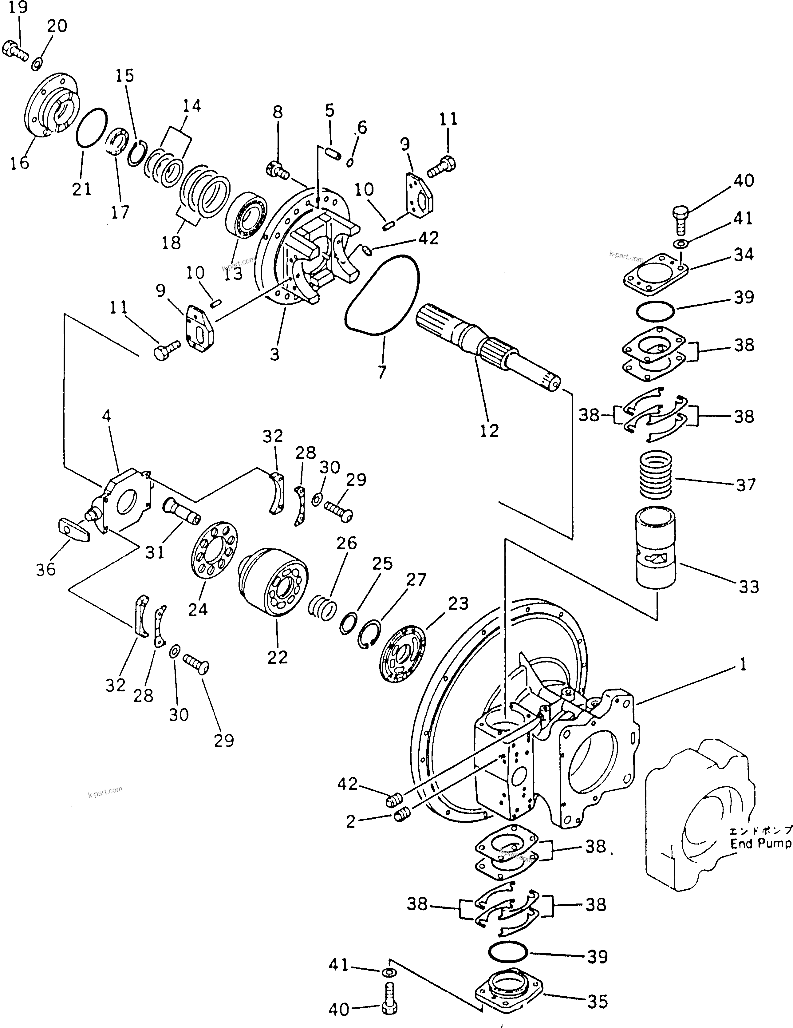 Komatsu parts book diagram for PC220LC-3 S/N 20001-UP: HYDRAULIC PISTON PUMP (2/4) (WITH 2-STAGE SELECTOR MODE OLSS)