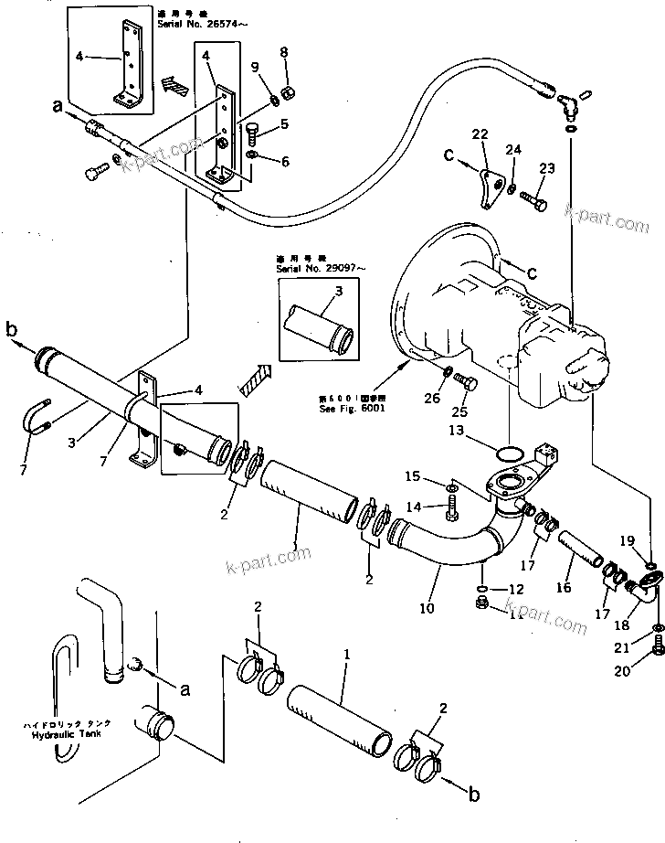 Komatsu parts book diagram for PC220LC-3 S/N 20001-UP: HYDRAULIC PIPING (TANK TO PUMP)(#20001-23623)