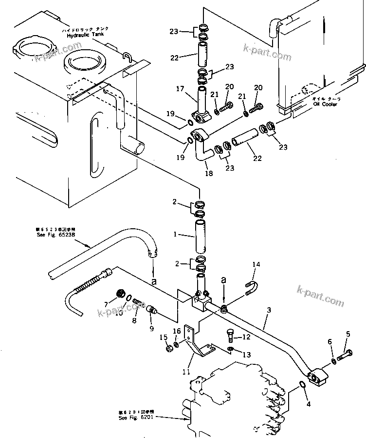Komatsu parts book diagram for PC220LC-3 S/N 20001-UP: HYDRAULIC PIPING (RETURN AND OIL COOLER) (WITH AUTO DECELERATION ? SWING MECHANICAL BRAKE)(#21199-21707)