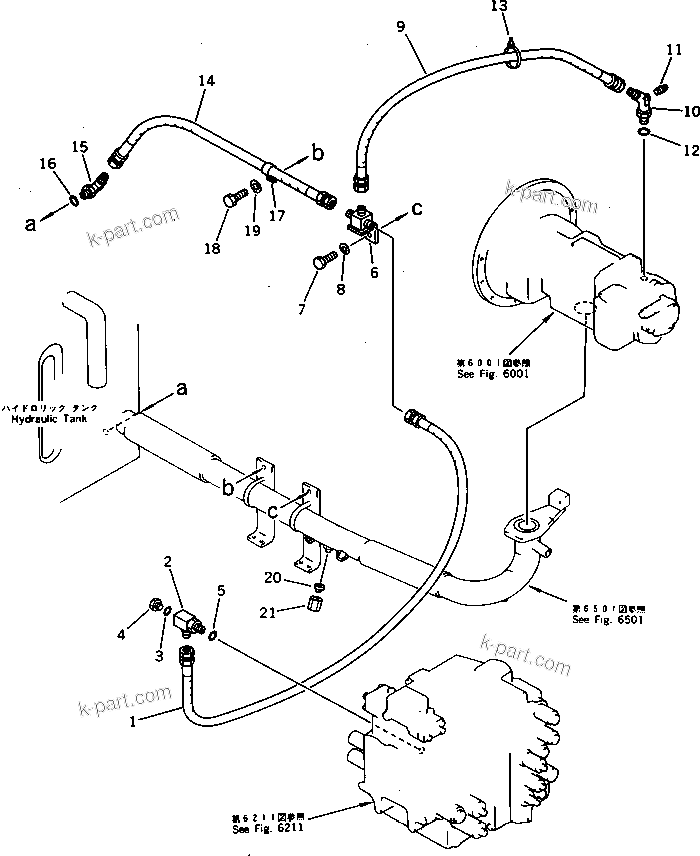 Komatsu parts book diagram for PC220LC-3 S/N 20001-UP: HYDRAULIC PIPING (DRAIN) (FOR WRIST CONTROL)(#20282-20411)