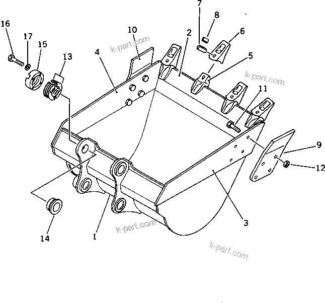 Komatsu parts book diagram for PC220LC-3 S/N 20001-UP: BUCKET ? 0.9M3 ? WIDTH 1155MM(#20489-23163)