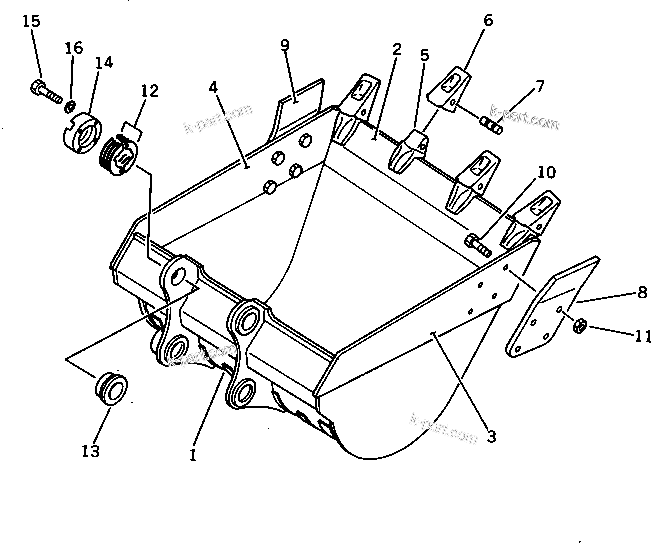 Komatsu parts book diagram for PC220LC-3 S/N 20001-UP: BUCKET ? 0.9M3 ? WIDTH 1155MM ? HORIZONTAL PIN TYPE(#20001-23163)
