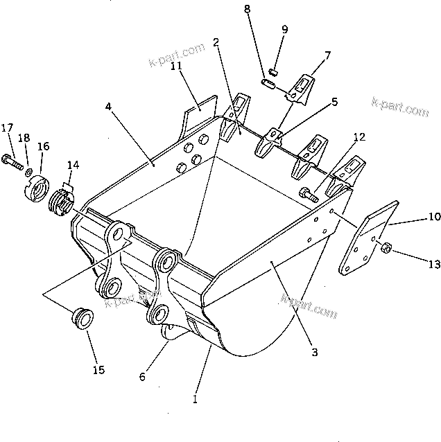Komatsu parts book diagram for PC220LC-3 S/N 20001-UP: BUCKET ? 0.9M3 ? WIDTH 1155MM ? WITH HOOK (EXCEPT JAPAN)(#20489-23163)