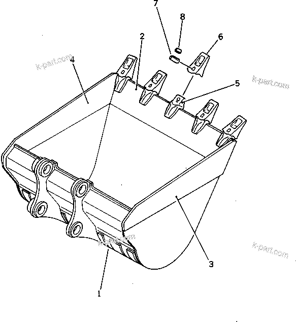 Komatsu parts book diagram for PC220LC-3 S/N 20001-UP: BUCKET ? 1.1M3 ? WIDTH 1400MM(#20800-23163)