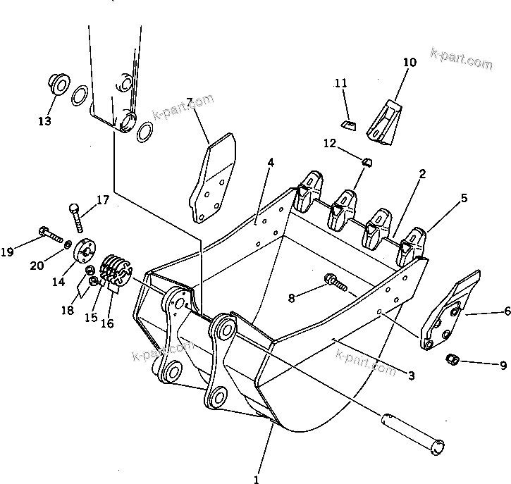 Komatsu parts book diagram for PC220LC-3 S/N 20001-UP: BUCKET ? 0.45M3 ? WIDTH 850MM (FOR 50 FEET LONG FRONT)(#20001-.)