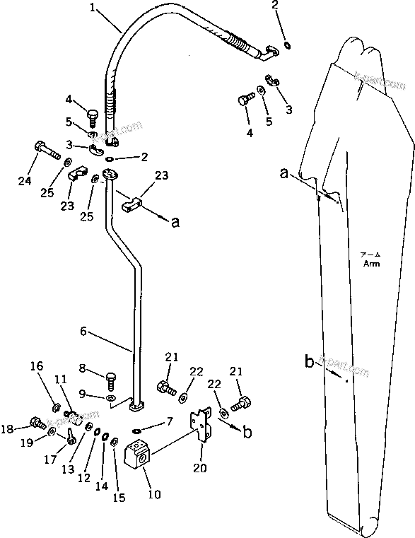 Komatsu parts book diagram for PC220LC-3 S/N 20001-UP: ADDITIONAL PIPING (ATTACHMENT SIDE) (FOR SHORT ARM) (3/3)