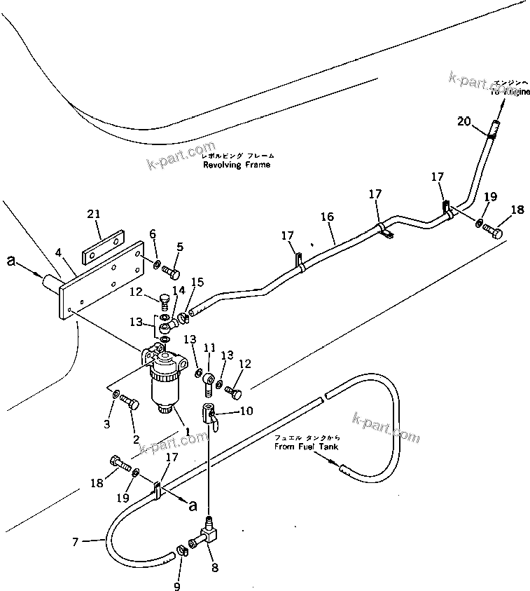 Komatsu parts book diagram for PC220LC-3 S/N 20001-UP: WATER SEPARATER AND PIPING