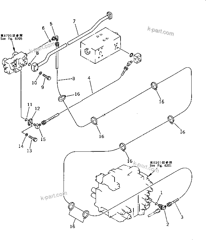 Komatsu parts book diagram for PC220LC-3 S/N 20001-UP: LOCK VALVE PIPING (FOR ARM CYLINDER)  (EXCEPT JAPAN)