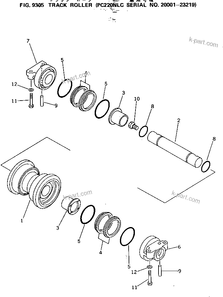 Komatsu parts book diagram for PC220LC-3 S/N 20001-UP: TRACK ROLLER (PC220NLC)(#20001-23219)
