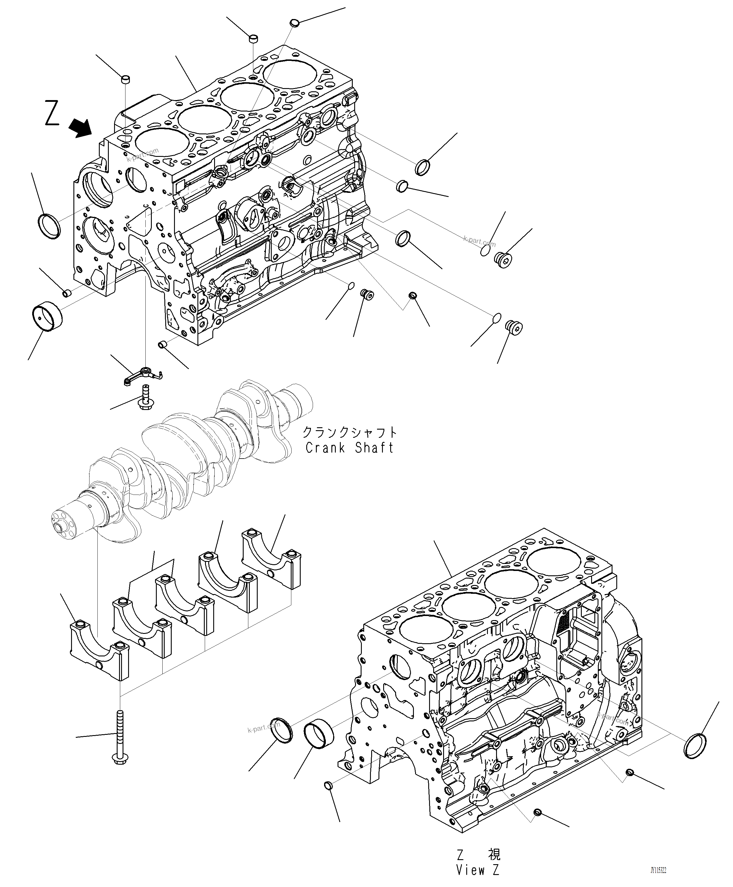 Komatsu parts book diagram for PC220LCi-12 S/N A15001: A2019-001001 CYLINDER BLOCK