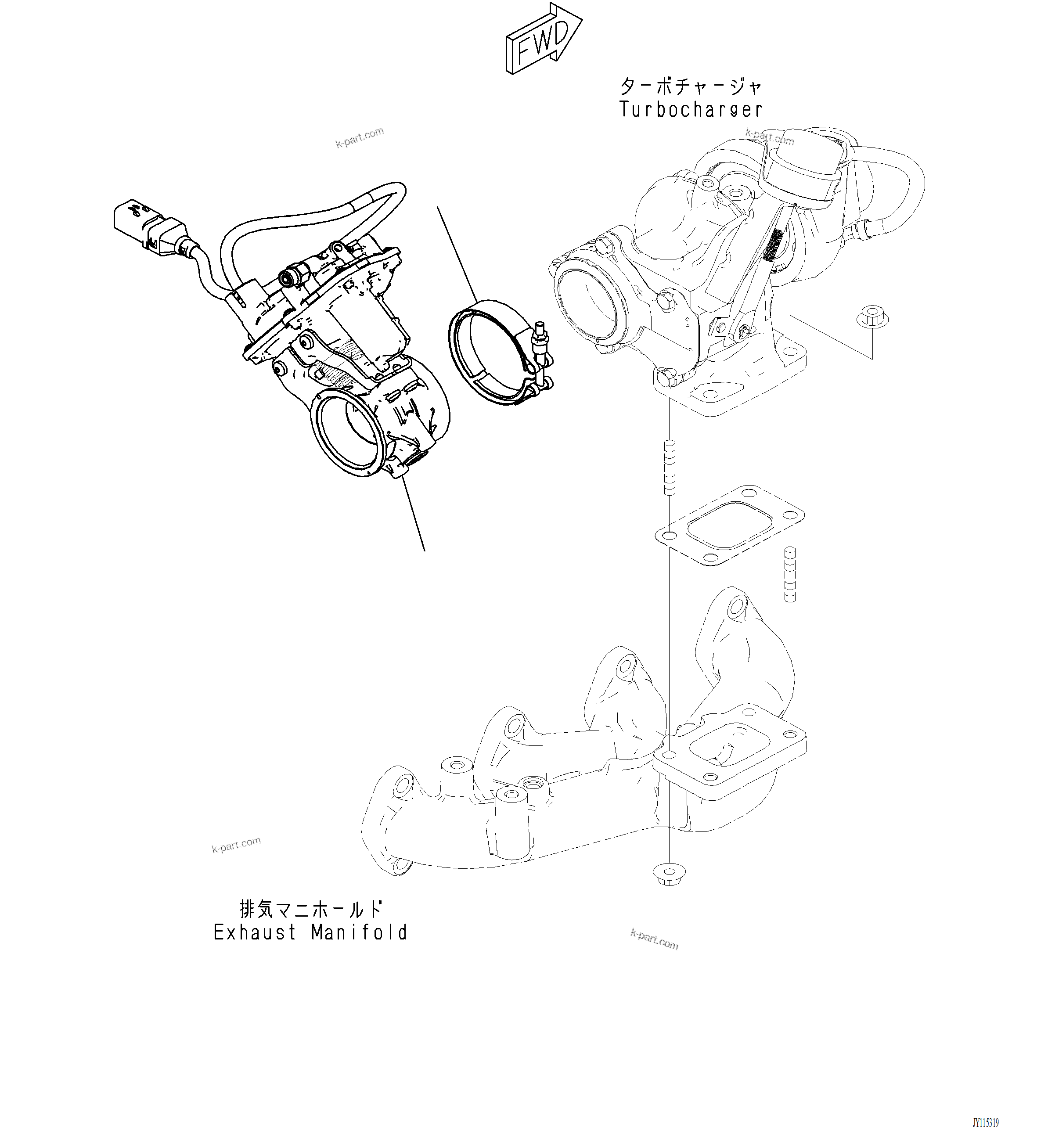 Komatsu parts book diagram for PC220LCi-12 S/N A15001: APP20-001001 TURBOCHARGER THROTTLE VALVE