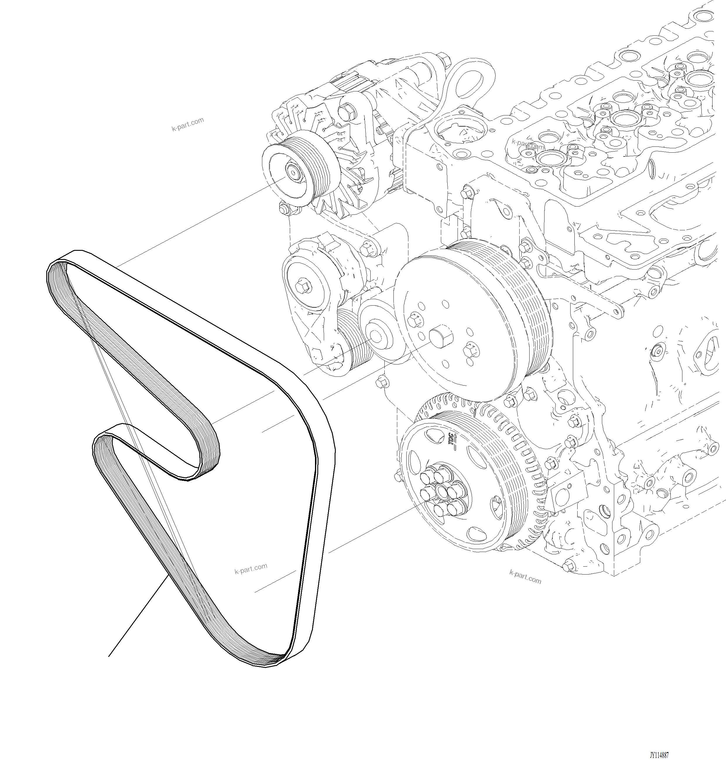 Komatsu parts book diagram for PC220LCi-12 S/N A15001: AWP10-002001 COOLING FAN BELT
