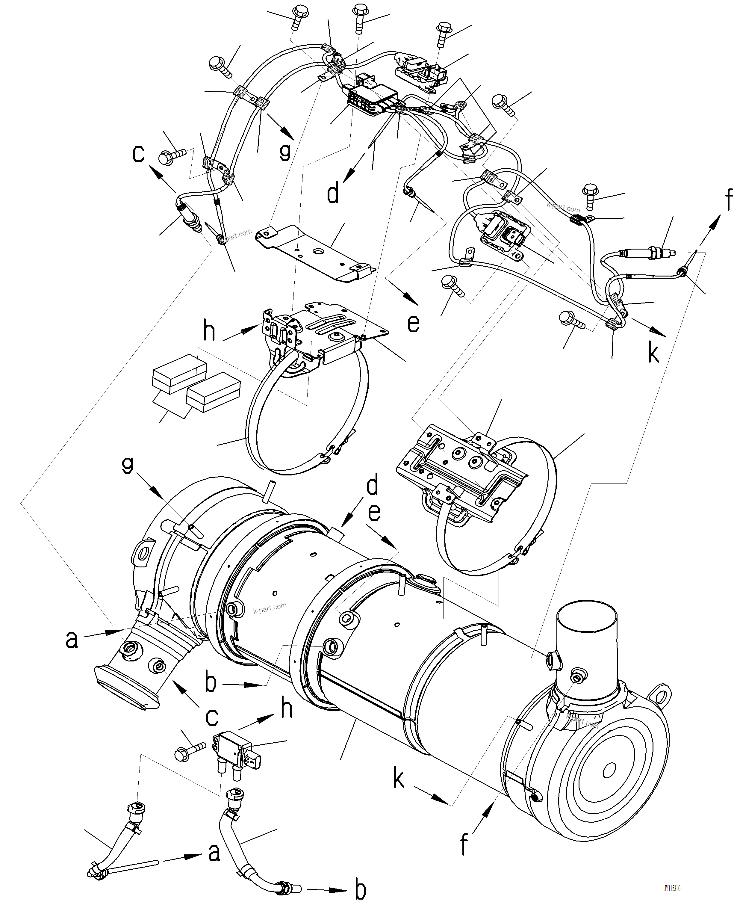 Komatsu parts book diagram for PC220LCi-12 S/N A15001: B0300-001002 EXHAUST PIPE INNER PARTS, KOMATSU DIESEL PARTICULATE FILTER (KDPF)
