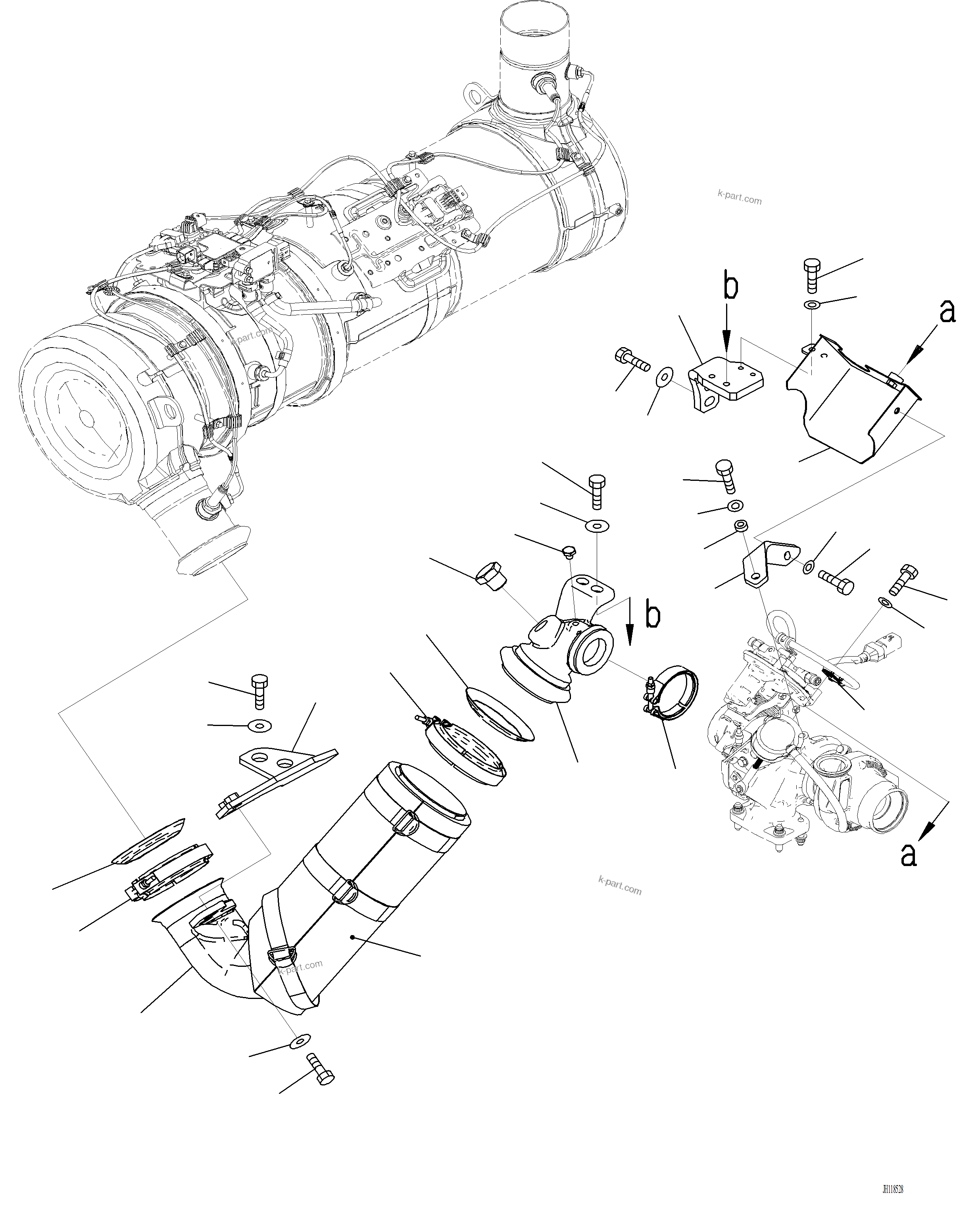 Komatsu parts book diagram for PC220LCi-12 S/N A15001: B0300-001007 EXHAUST PIPE TUBE