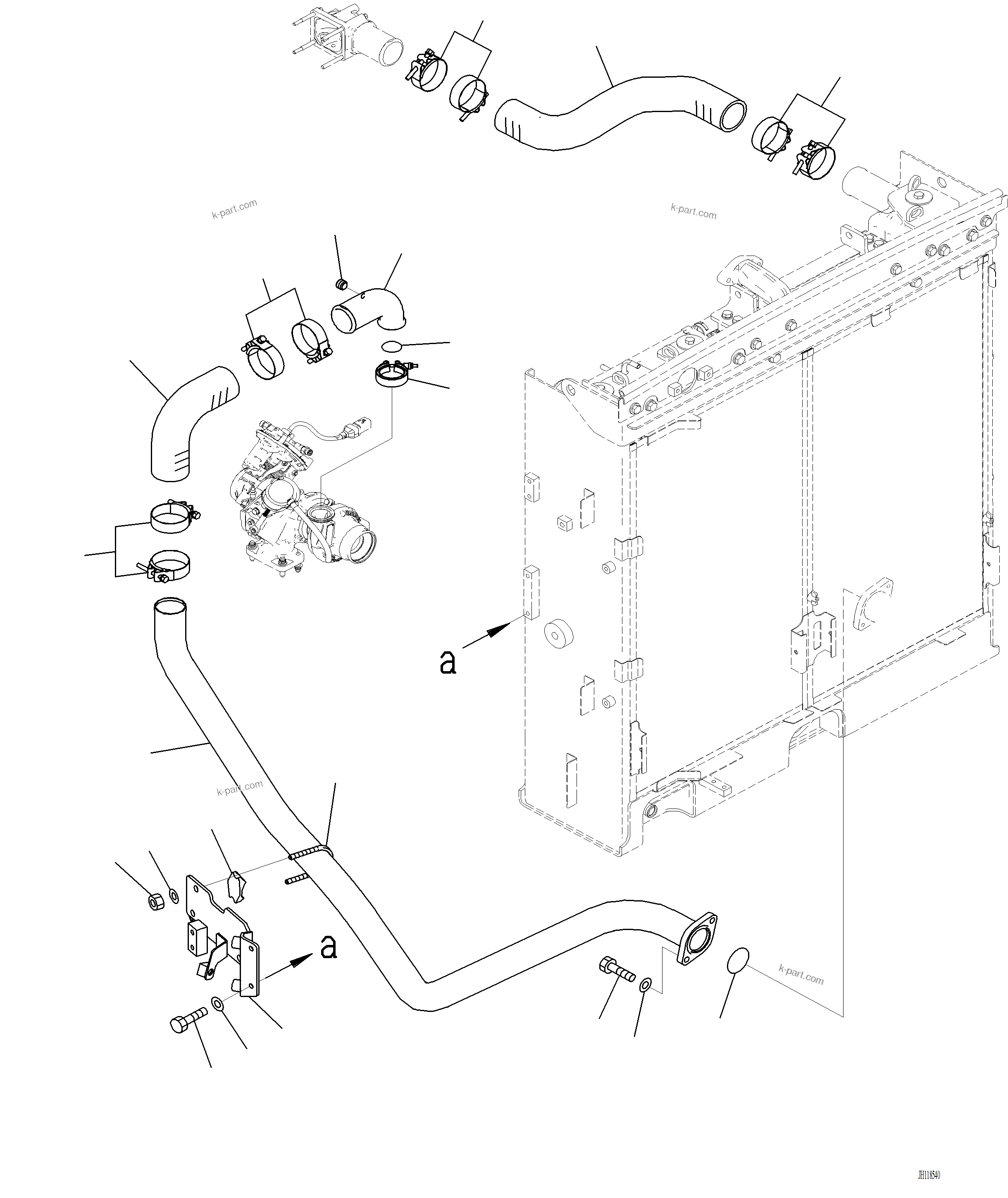 Komatsu parts book diagram for PC220LCi-12 S/N A15001: C0100-001006 COOLING SYSTEM AFTERCOOLER PIPING