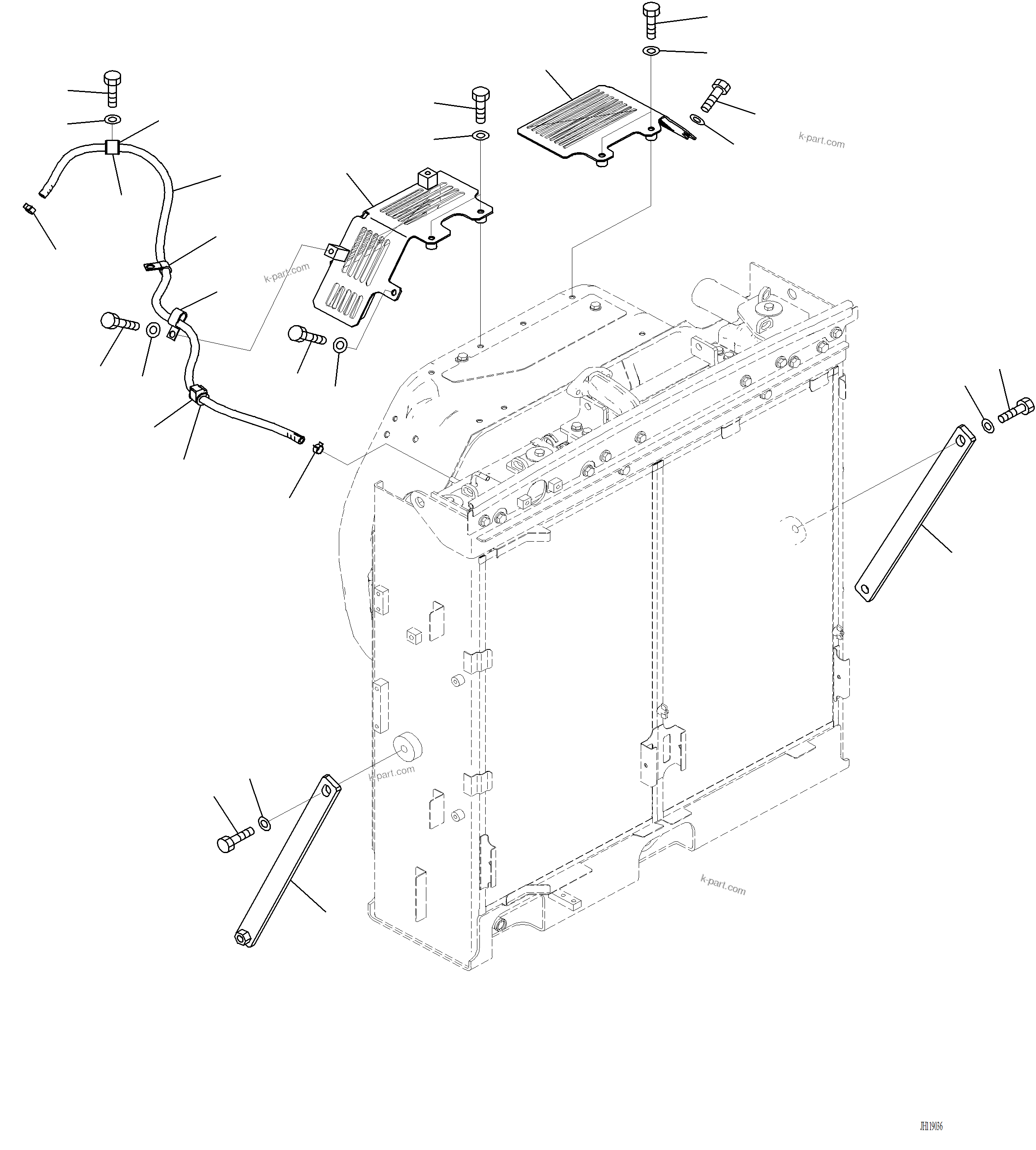 Komatsu parts book diagram for PC220LCi-12 S/N A15001: C0100-001009 COOLING SYSTEM STAY, FAN GUARD AND HOSE
