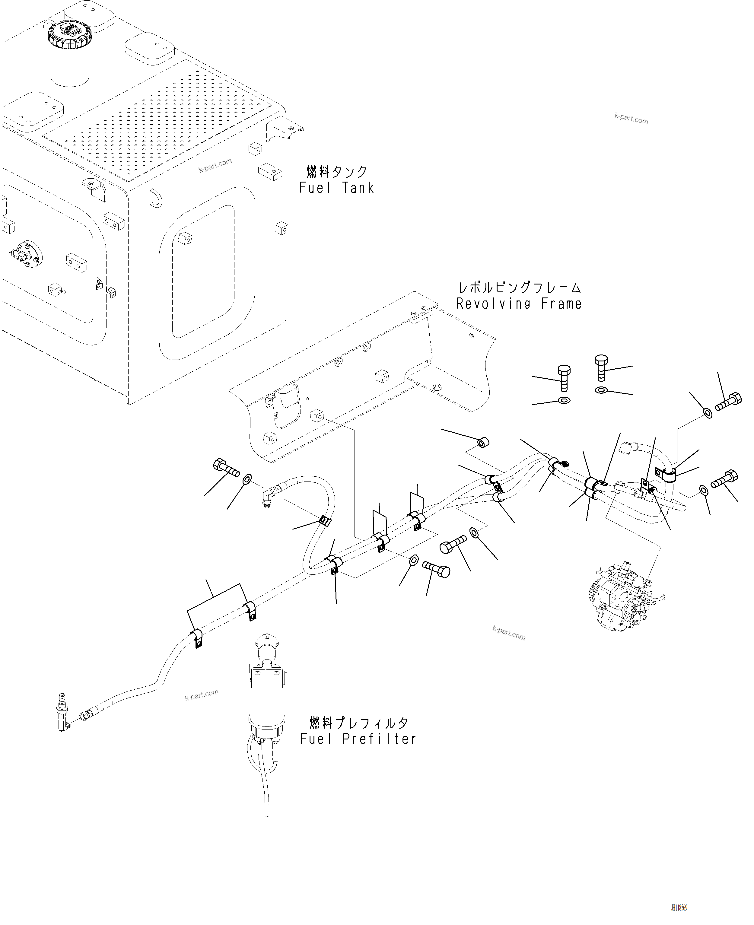 Komatsu parts book diagram for PC220LCi-12 S/N A15001: D0200-001002 FUEL PIPING CLIP