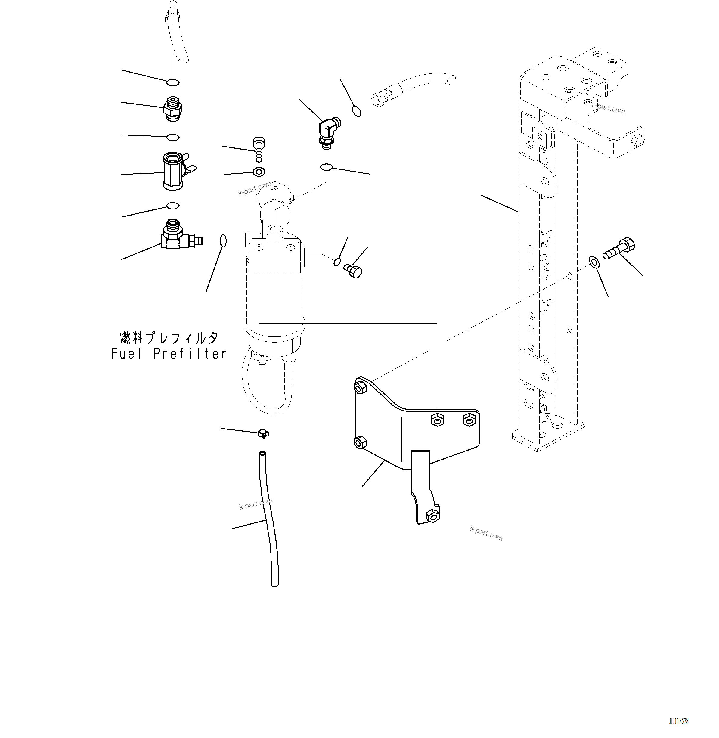 Komatsu parts book diagram for PC220LCi-12 S/N A15001: D0200-001004 FUEL PIPING FUEL PREFILTER MOUNTING