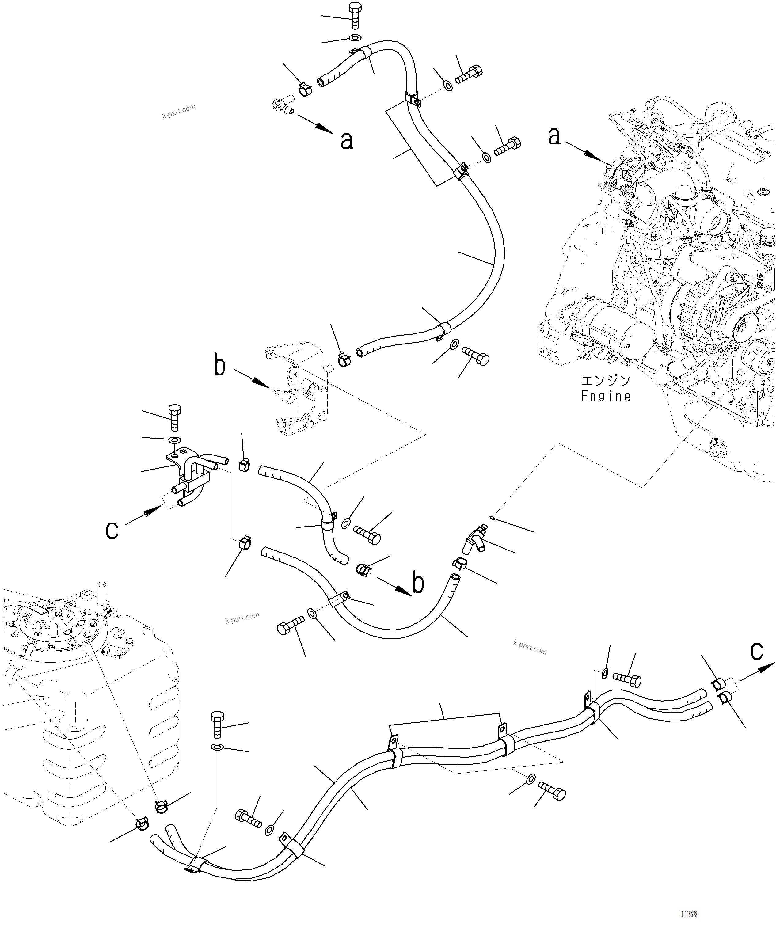 Komatsu parts book diagram for PC220LCi-12 S/N A15001: D0510-001002 DEF PIPING DEF TANK COOLANT PIPING
