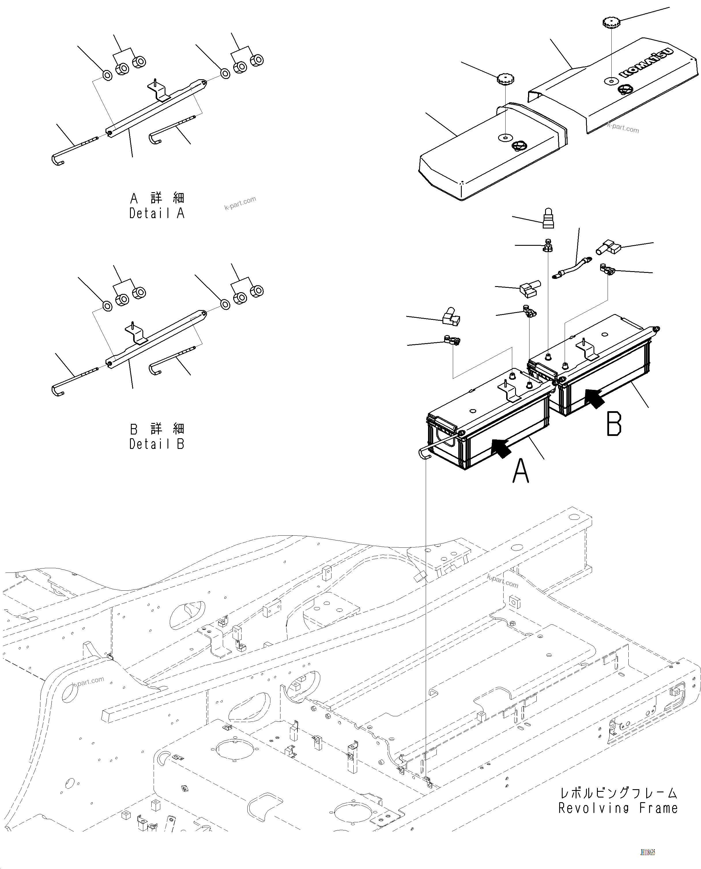 Komatsu parts book diagram for PC220LCi-12 S/N A15001: E0100-001001 BATTERY