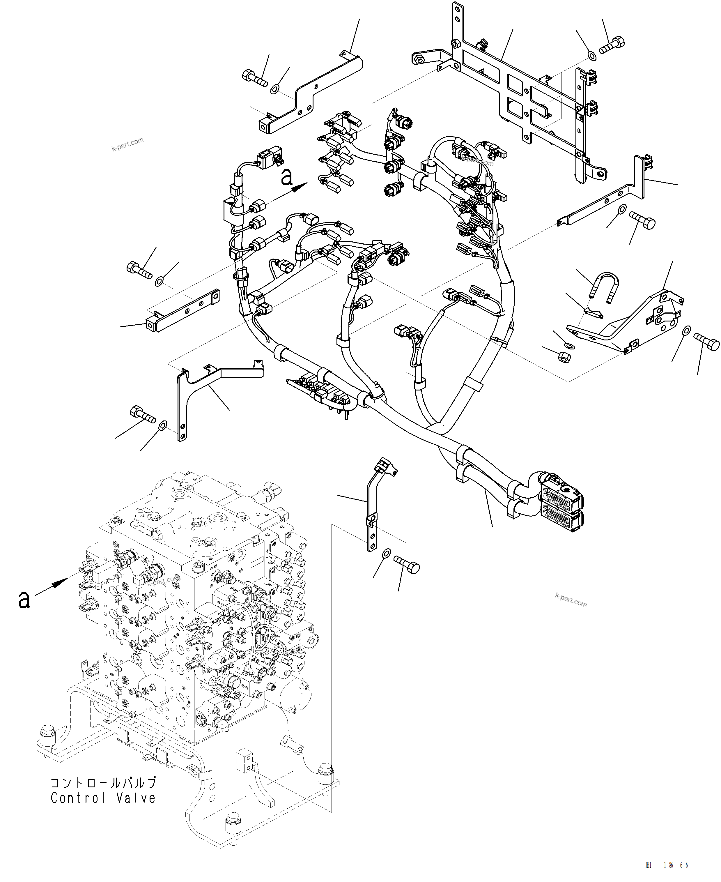 Komatsu parts book diagram for PC220LCi-12 S/N A15001: E0200-001014 ELECTRIC WIRING HARNESS CONTROL VALVE WIRING HARNESS
