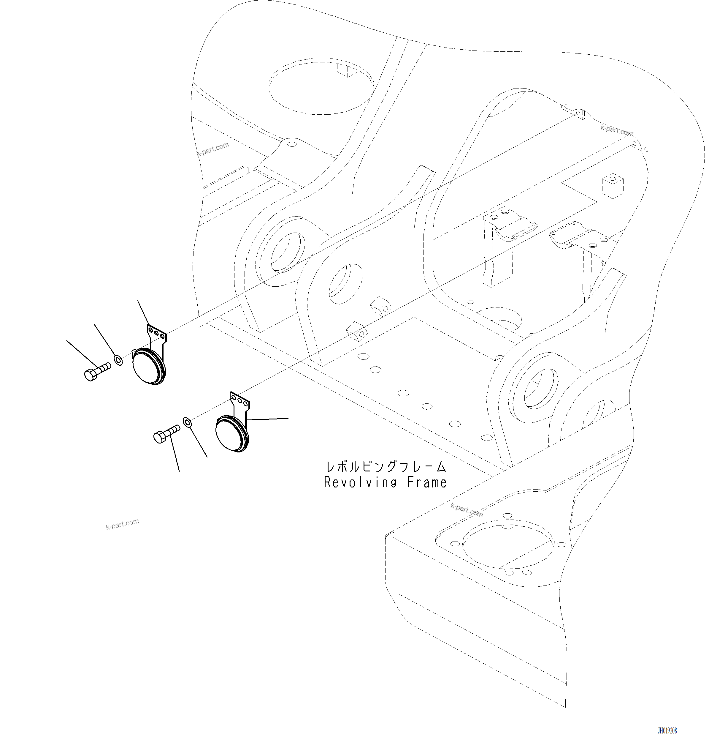 Komatsu parts book diagram for PC220LCi-12 S/N A15001: E0410-001001 HORN
