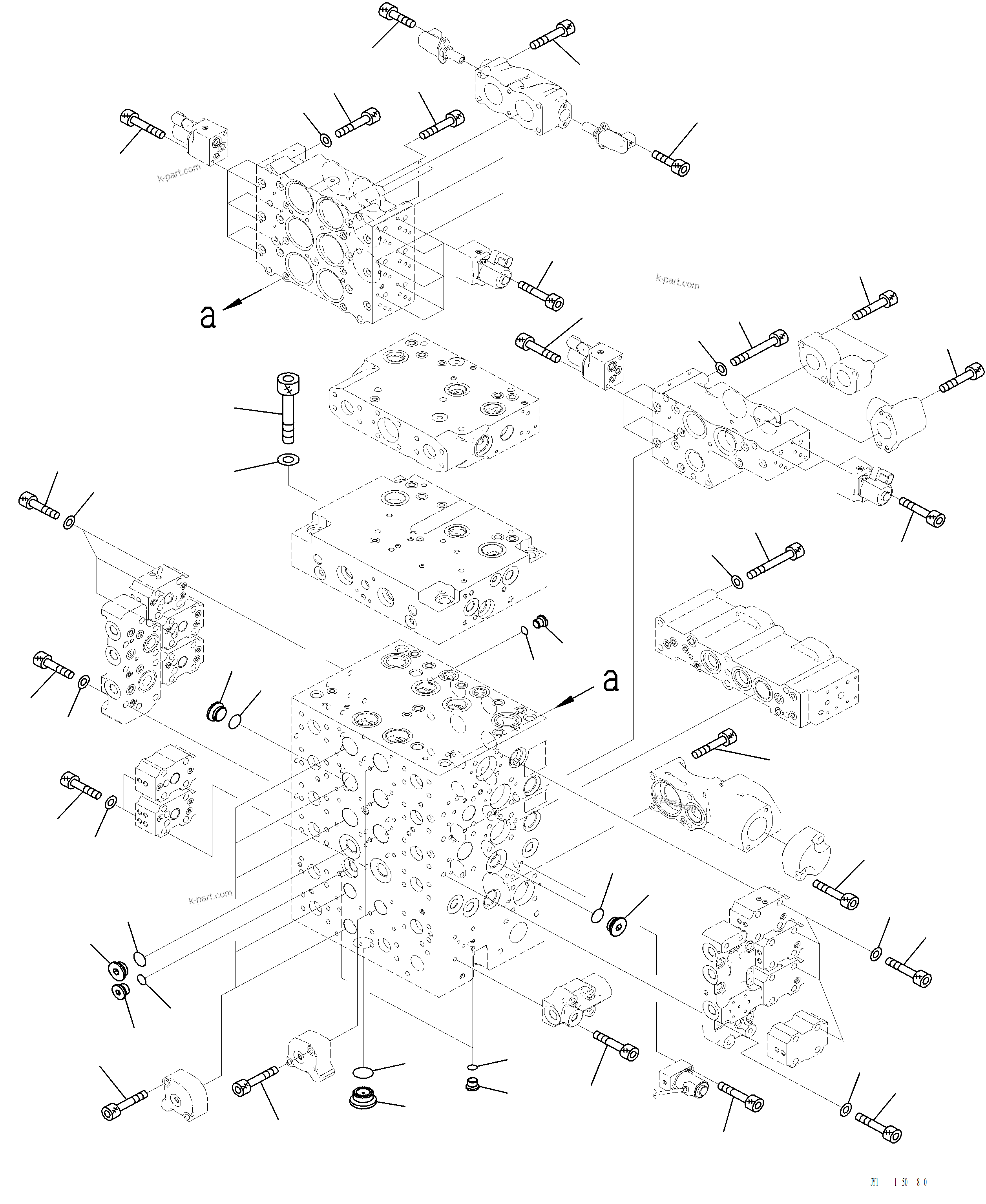 Komatsu parts book diagram for PC220LCi-12 S/N A15001: H0120-001015 CONTROL VALVE 7-ACTUATOR VALVE (15/20)