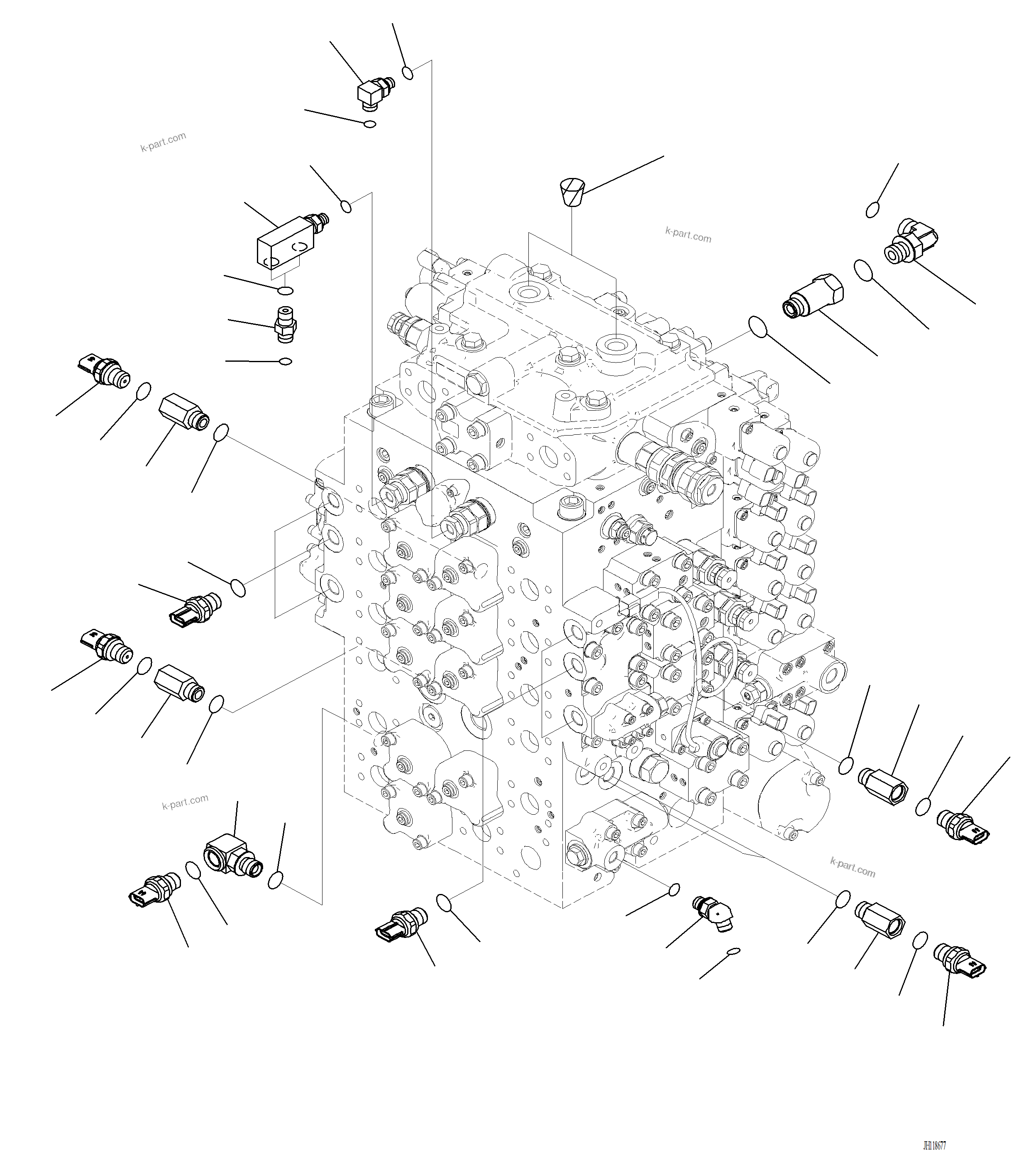 Komatsu parts book diagram for PC220LCi-12 S/N A15001: H0120-001022 CONTROL VALVE CONNECTING PARTS (1/2) (FOR 1-ADDITIONAL ACTUATOR PIPING, TOOL CONTROL)