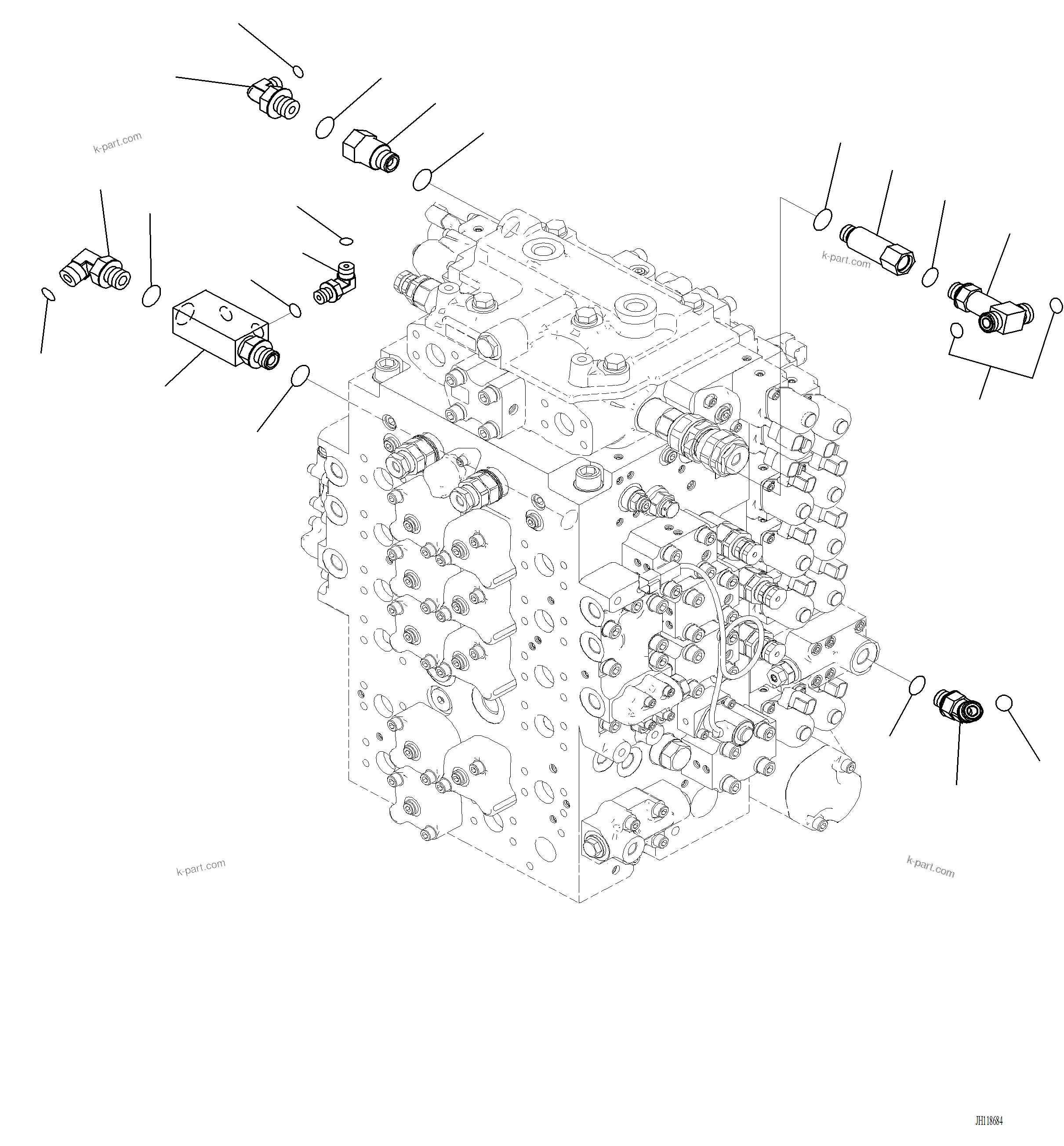 Komatsu parts book diagram for PC220LCi-12 S/N A15001: H0120-001023 CONTROL VALVE CONNECTING PARTS (2/2) (FOR 1-ADDITIONAL ACTUATOR PIPING, TOOL CONTROL)