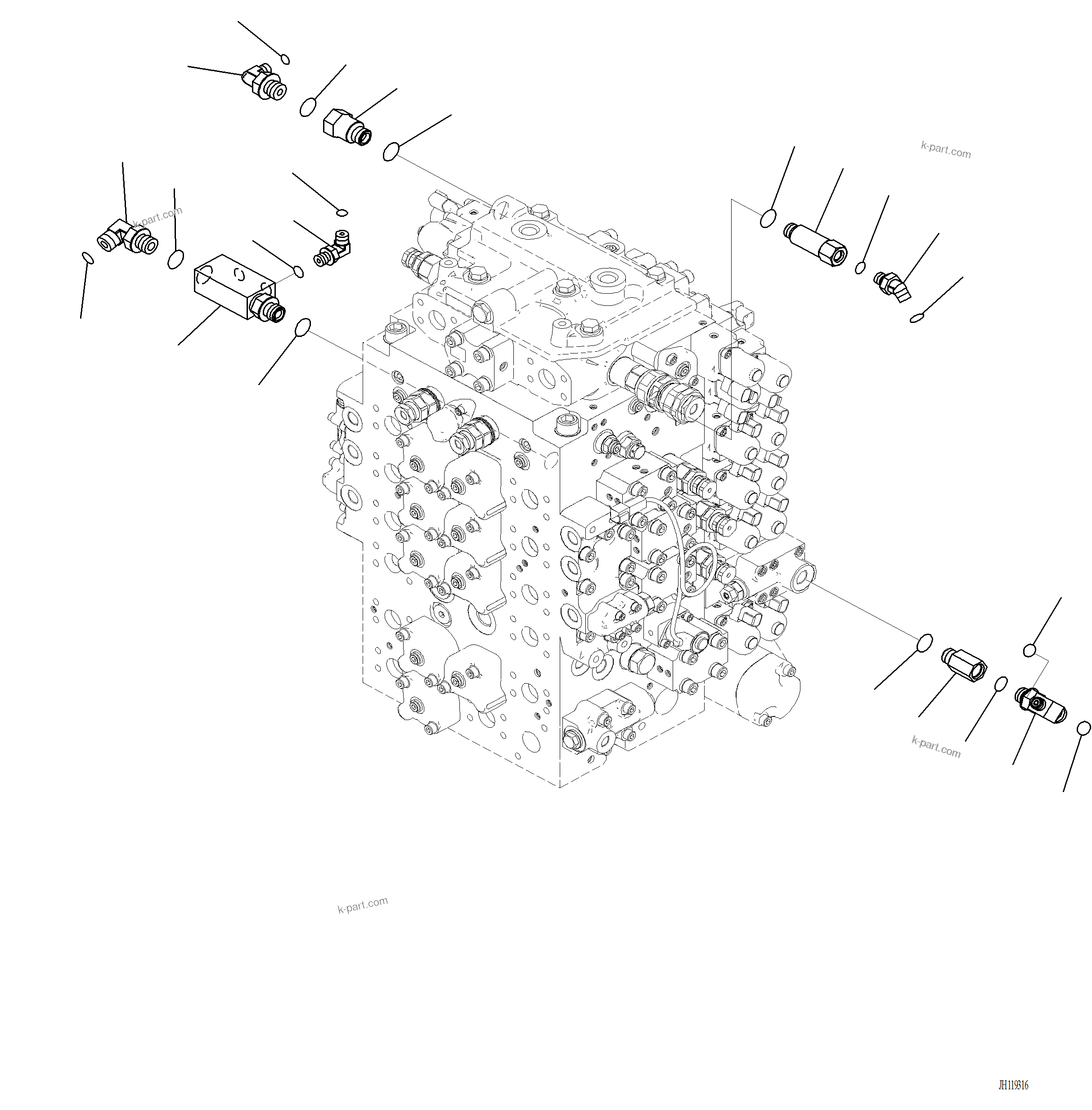 Komatsu parts book diagram for PC220LCi-12 S/N A15001: H0120-002023 CONTROL VALVE CONNECTING PARTS (FOR 1-SERVICE VALVE)