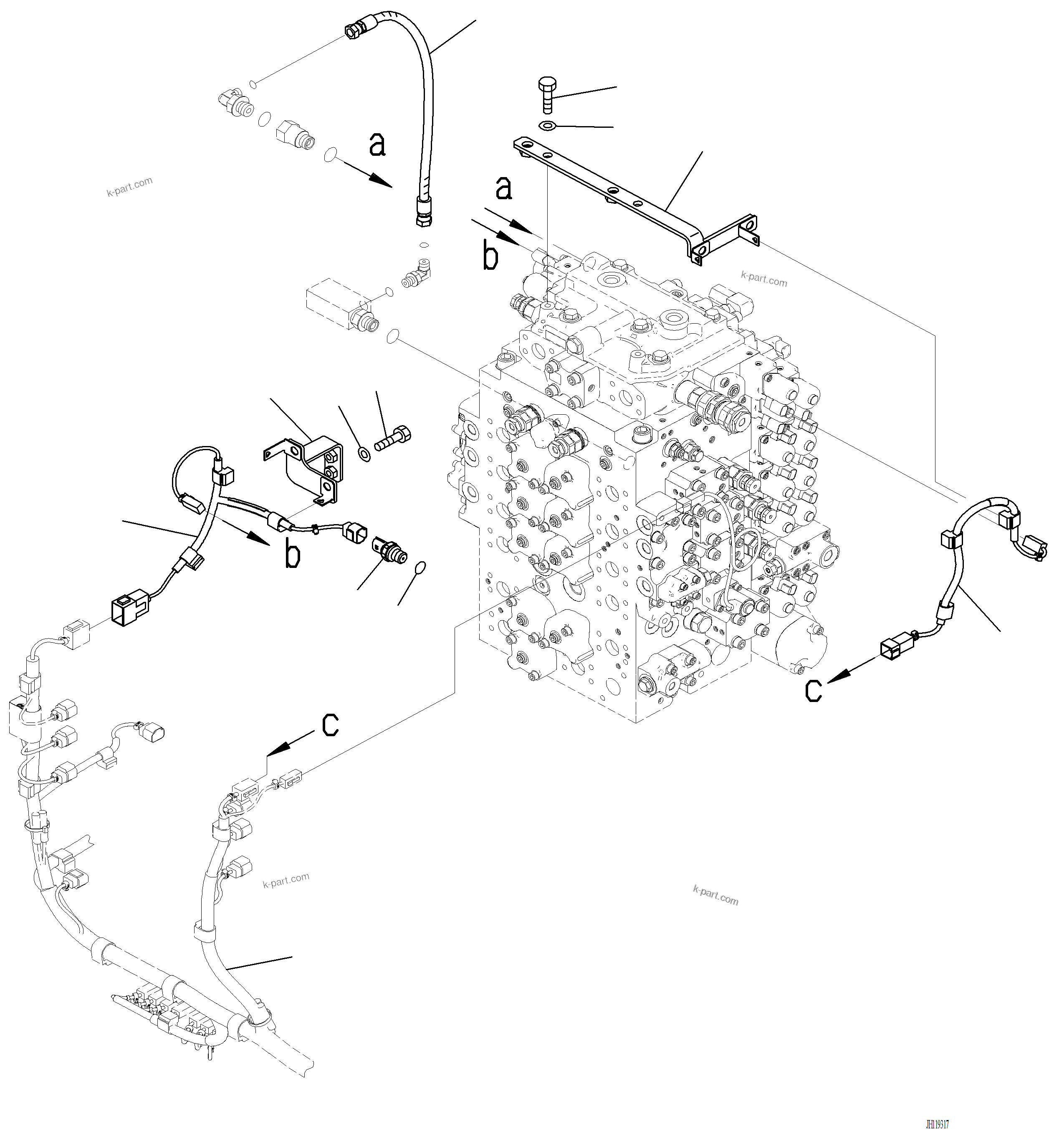 Komatsu parts book diagram for PC220LCi-12 S/N A15001: H0120-002024 CONTROL VALVE WIRING HARNESS (FOR 1-SERVICE VALVE)